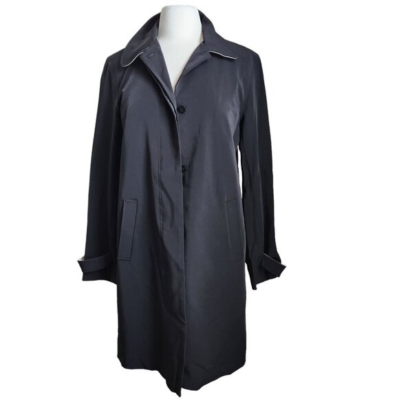 Jones New York Womens Long Black Coat Size M Single Breasted Lightweight Overcoa - Picture 1 of 16
